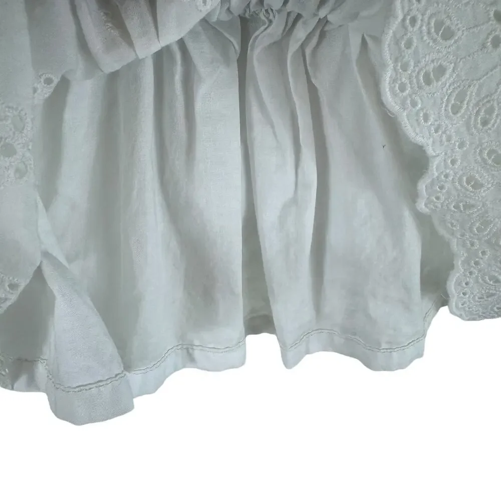 Oshkosh B'gosh 100% Cotton Denim‎ White Eyelet Adjustable Strap Dress Size 9M